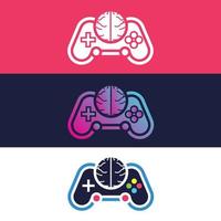 ilustração vetorial de design de logotipo de gamepad e cérebro vetor