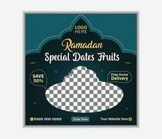 frutas de datas especiais de hoje para banners de comida iftar ramadã e design de modelo de postagem de mídia social vetor