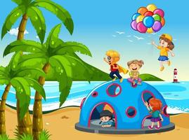 playground de praia com crianças felizes vetor