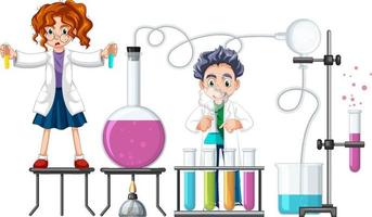 menino e menina fazendo experimento científico vetor