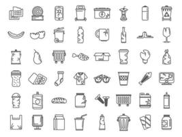 ícones de resíduos definir vetor de contorno. comida lixo