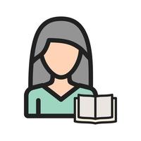 mulher lendo ícone de linha cheia vetor