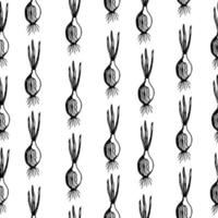 sem costura padrão escandinavo com bulbo de planta tulipa de contorno doodle fofo. vetor