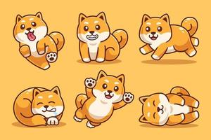 coleção de personagem de desenho animado bonito shiba inu vetor