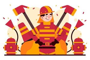uma ilustração plana de bombeiro corajoso vetor