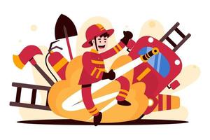 ilustração plana de resgate de bombeiro vetor