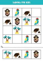 jogo educacional de sudoku com elementos piratas para crianças. vetor