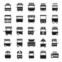 ícones de carrinho de cachorro-quente definir vetor simples. comida de negócios
