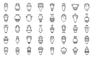 ícones de ânfora definir vetor de contorno. vaso de cerâmica