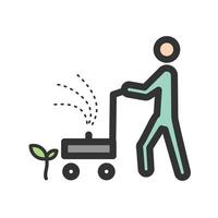 ícone de linha cheia de pessoa cortando grama vetor