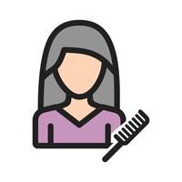 ícone de linha cheia de penteado de mulher vetor