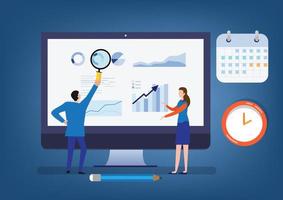 planejamento de processos de negócios. infográficos na tela. a equipe de trabalho lidera a conferência.nt vetor