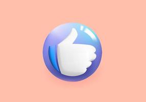 3D moderno como emoji. polegar para cima design de ícone de emoticon de sinal de bola para rede social.