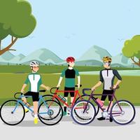 o grupo de ciclistas homem na estrada lateral. corrida de bicicleta. ilustrador vetorial. vetor