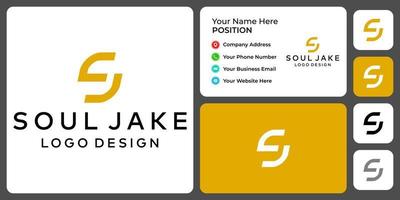 carta sj monograma negócios logotipo design com modelo de cartão de visita.