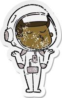 vinheta angustiada de um astronauta confiante de desenho animado vetor