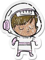vinheta angustiada de uma mulher astronauta de desenho animado vetor