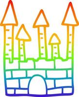 desenho de linha gradiente arco-íris desenho animado castelo tradicional vetor