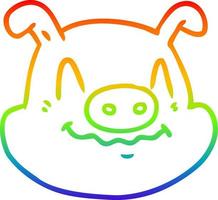 desenho de linha de gradiente de arco-íris desenho de cara de porco dos desenhos animados vetor