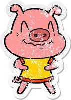 vinheta angustiada de um porco de desenho animado nervoso vetor