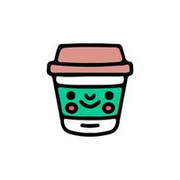 personagem de mascote de xícara de café bonito, ilustração para t-shirt, adesivo ou mercadoria de vestuário. com estilo doodle, retrô e desenho animado. vetor