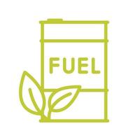 barril verde de biocombustível com combustível de palavra e folhas verdes. indústria ecológica, meio ambiente e energia alternativa vetor