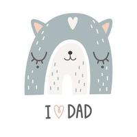 lindo arco-íris com cara de gato e letras eu amo o pai. arte de berçário. ilustração vetorial vetor