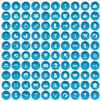 100 ícones de crianças conjunto azul vetor