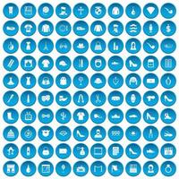 100 ícones de estilista definidos em azul vetor