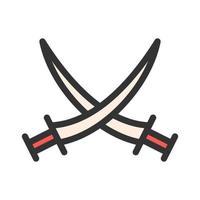 ícone de linha cheia de duas espadas vetor