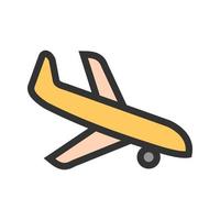 ícone de linha cheia de avião de pouso vetor