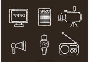Ícone de ícones de mídia de massa desenhada por giz vetor