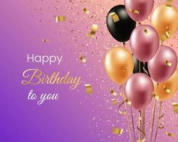 balões de feliz aniversário realistas em preto laranja e rosa vetor