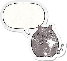 adesivo feliz de gato de desenho animado e bolha de fala angustiado vetor