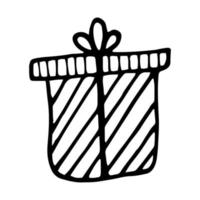 caixa de presente de natal simples. ilustração vetorial desenhados à mão pelo forro no estilo do doodle. presente de ano novo, aniversário, natal vetor