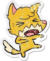 adesivo angustiado de uma raposa de desenho animado com raiva atacando vetor
