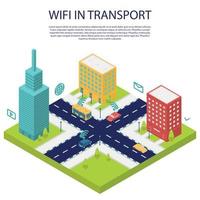 wifi no banner de conceito público de transporte, estilo isométrico vetor