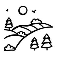 um ícone de doodle denotando paisagem de árvores vetor