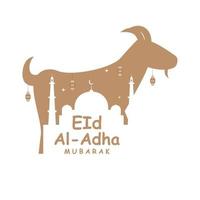 feliz eid al adha ilustração com cabras, lanternas e lua vetor