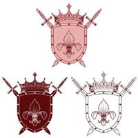 escudo heráldico coroado com flor de lírio e duas espadas. escudo heráldico da idade média