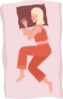 dorminhoco do lado feminino com o braço sob o travesseiro 2d ilustração isolada em vetor
