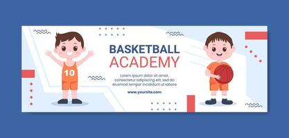 modelo de banner de mídia social para crianças da academia de basquete ilustração vetorial de fundo dos desenhos animados vetor