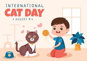 dia internacional do gato celebra a amizade entre humanos e gatos em agosto em ilustração de fundo de desenho animado bonito vetor
