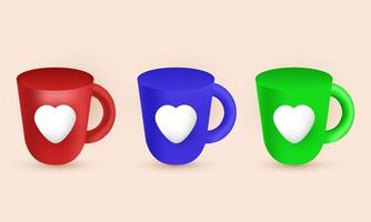 único conjunto realista 3d caneca de amor ícone de estilo mínimo colorido isolado em vetor