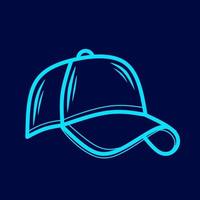 chapéu boné vector linha neon art potrait logotipo design colorido com fundo escuro. ilustração gráfica abstrata. fundo preto isolado para camiseta, pôster, roupas, merch