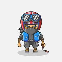 ilustração de personagem de motociclista retrô bonito. design de vetor animal simples. isolado com fundo suave.