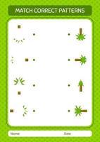 jogo padrão de correspondência com palmeira. planilha para crianças pré-escolares, folha de atividades para crianças vetor