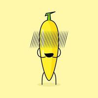 personagem de banana fofa com expressão envergonhada. verde e amarelo. adequado para emoticon, logotipo, mascote e ícone vetor