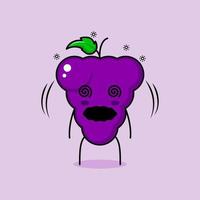 personagem de uva fofa com expressão tonta e revirando os olhos. verde e roxo. adequado para emoticon, logotipo, mascote e ícone vetor