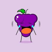 personagem de uva fofa com expressão de choro. verde e roxo. adequado para emoticon, logotipo, mascote vetor